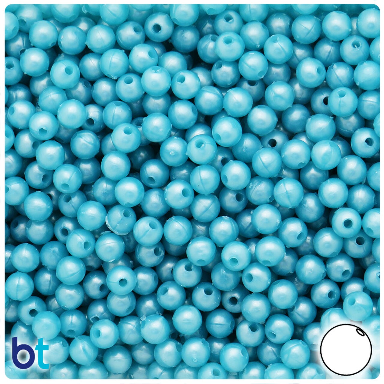 BeadTin Sky Blue Pearl 6mm Round Plastic Craft Beads (500pcs)